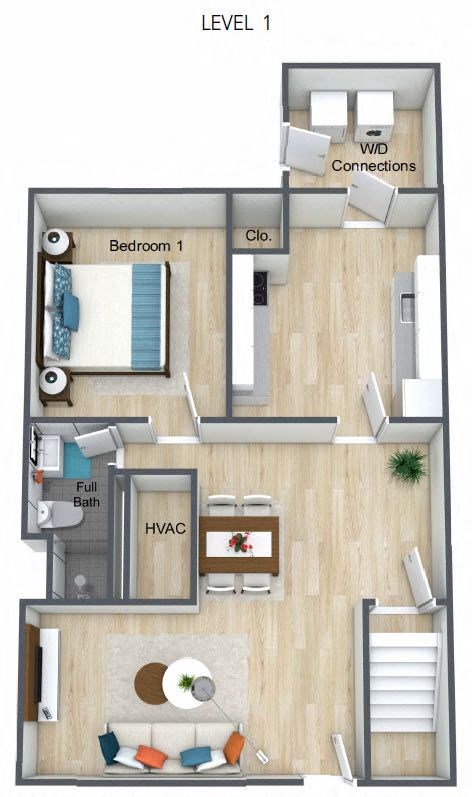 Floor plan for 4 beds, 2 baths, 1200 sqft